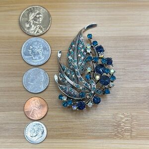 Elegant Blue and Silver Brooch 2” x 3”